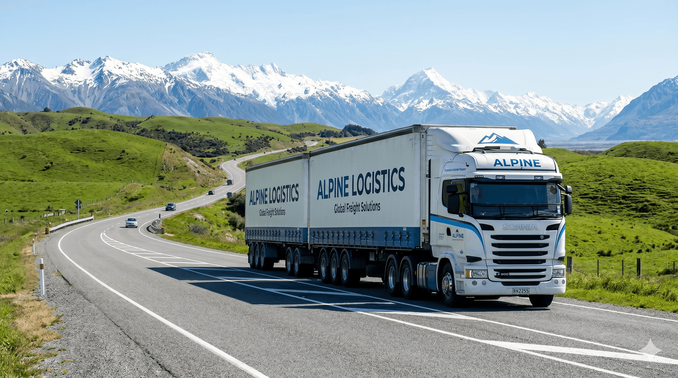 Articulated truck on New Zealand highway