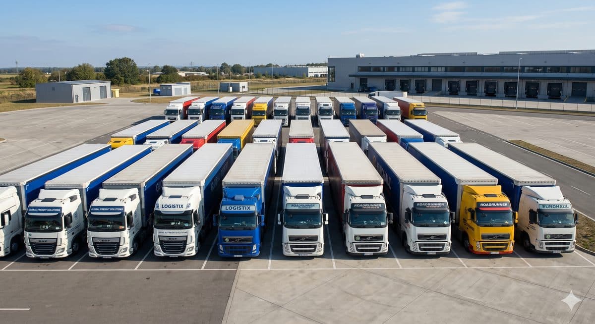 Refrigerated truck fleet at logistics depot