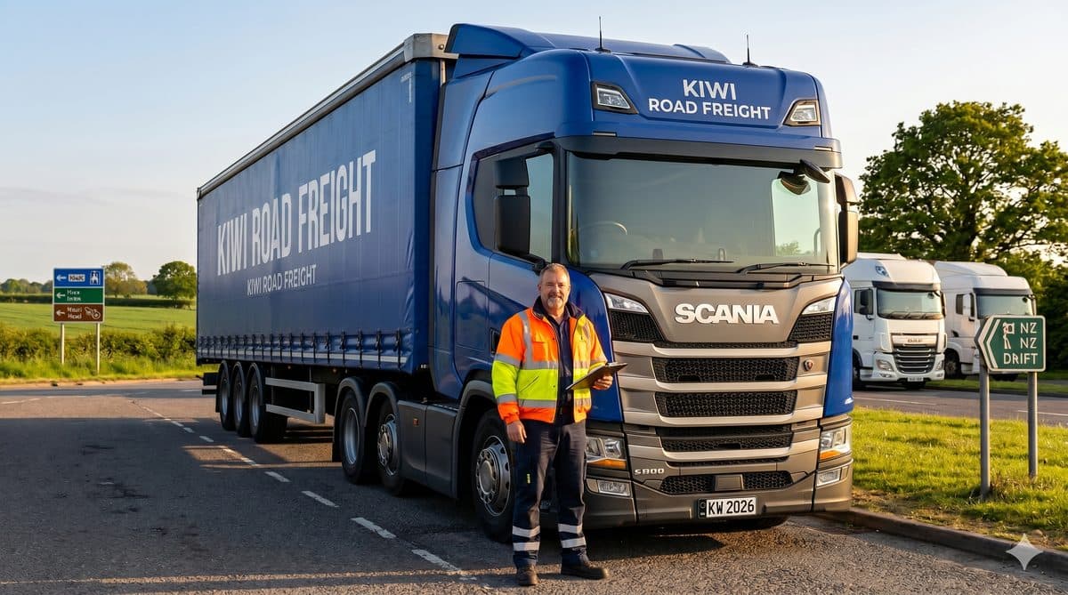 HGV truck driver with Scania heavy vehicle