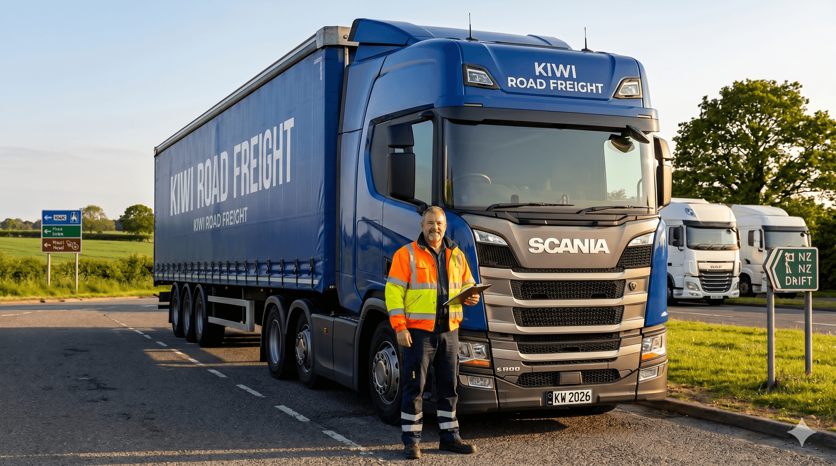 HGV truck driver with Scania heavy vehicle