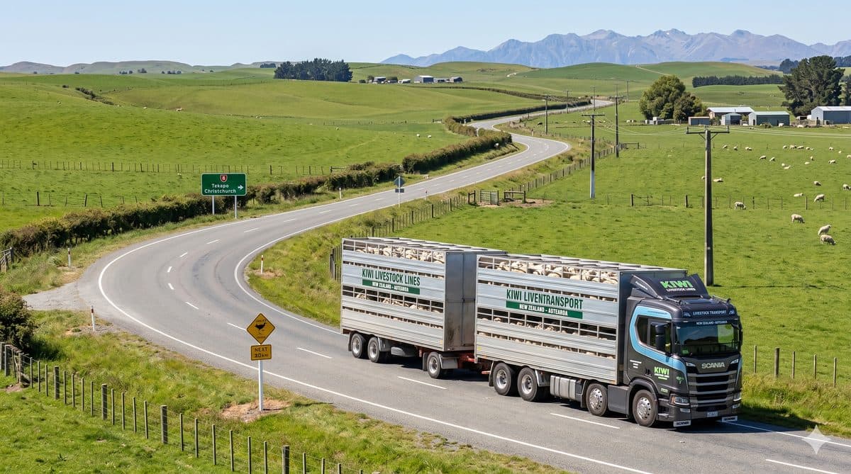 Livestock transport truck on rural New Zealand road