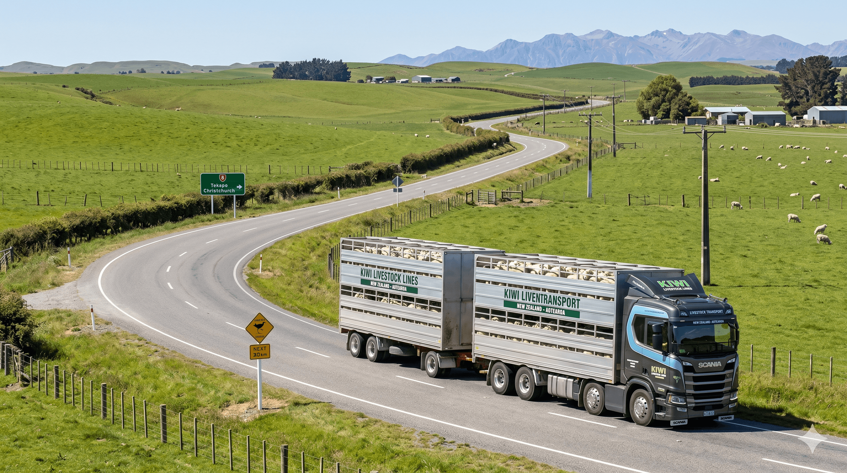 Livestock transport truck on rural New Zealand road